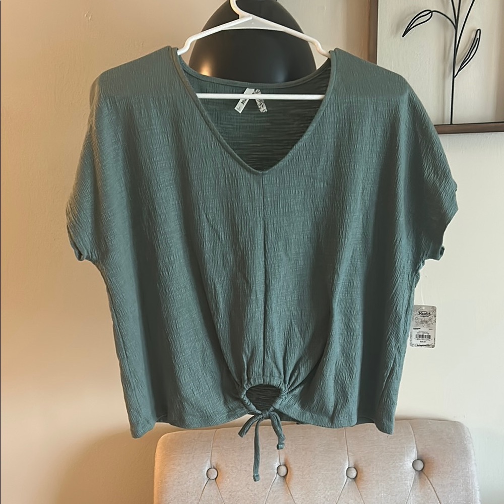 Green V-Neck Tie-Front Women's Top